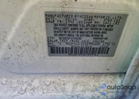 2014 Nissan Sentra S from USA, damaged, VIN 3N1AB7AP1EY249765